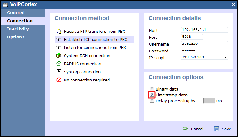 TIM Enterprise PBX Connection Properties